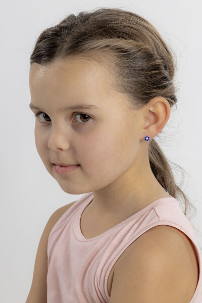 Stříbrné náušnice pecky pomněnky s čirým a modrým Brilliance Zirconia dámské i dětské SILVEGOB31895SBDB