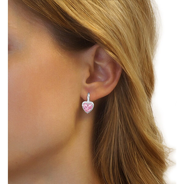 Ezüst fülbevaló rózsaszín szívvel LPS0629EP