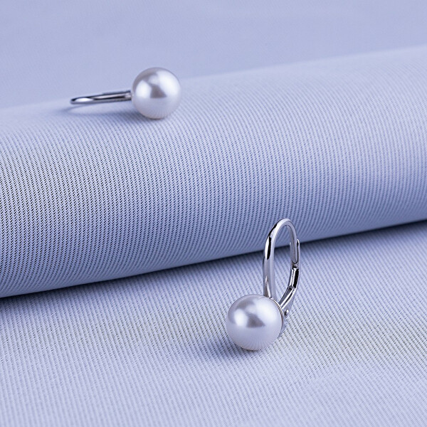 Stříbrné náušnice s bílou perlou Swarovski® Crystals VSW018ELPS