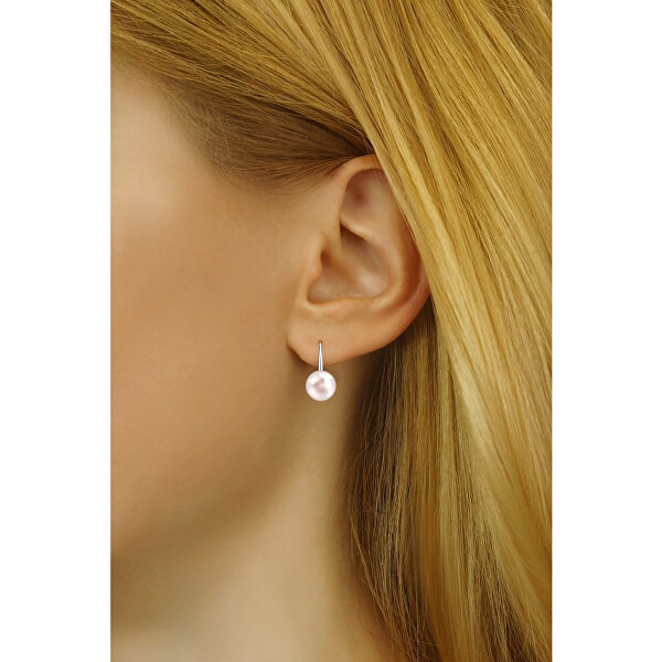 Ezüst fülbevaló világos rózsaszín Swarovski® gyönggyel VSW015ELPS