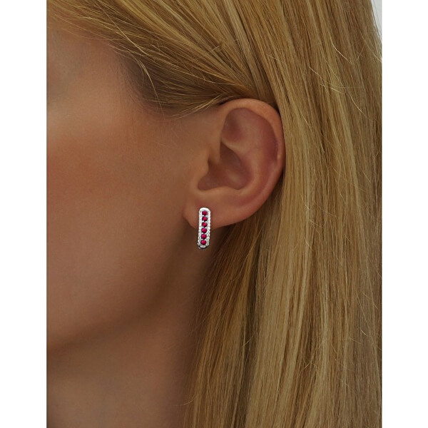Ezüst fülbevalók szintetikus rubinnal QR12RE
