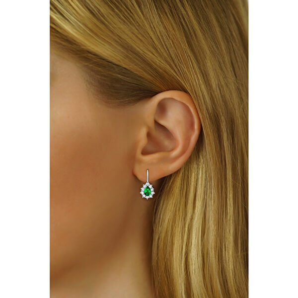 Silberne Ohrringe mit grünem Swarovski-Stein Erstellt von SILVEGO31866G