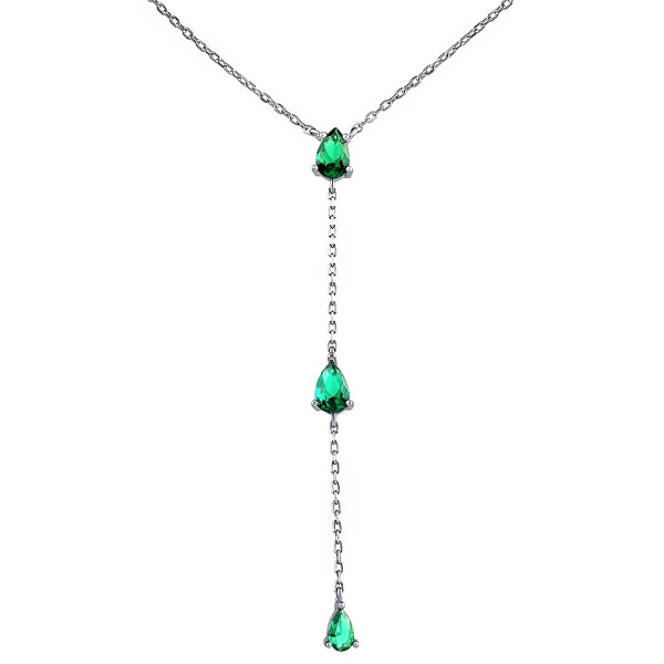 Stříbrný náhrdelník Gryn se zelenými zirkony Brilliance Zirconia MSS1023NG