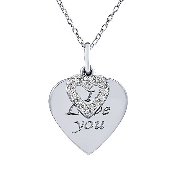 Colier din argint cu pandantiv inimă „I love you” ZT131008NW