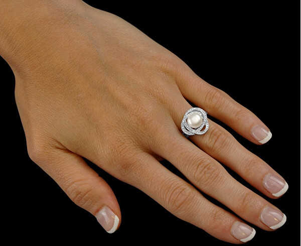 Stříbrný prsten Laguna s pravou přírodní bílou perlou LPS0044W
