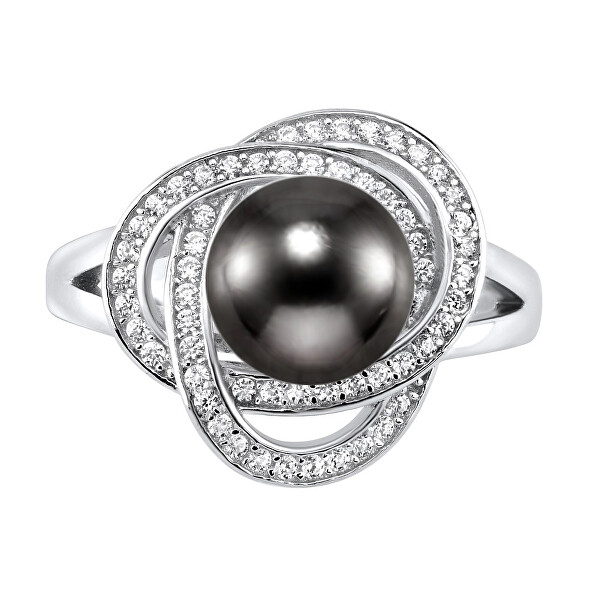 Stříbrný prsten Laguna s pravou přírodní černou perlou LPS0044B