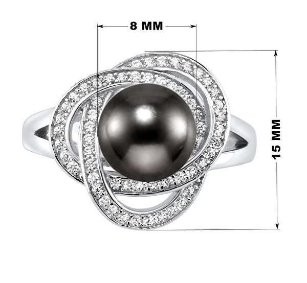 Stříbrný prsten Laguna s pravou přírodní černou perlou LPS0044B