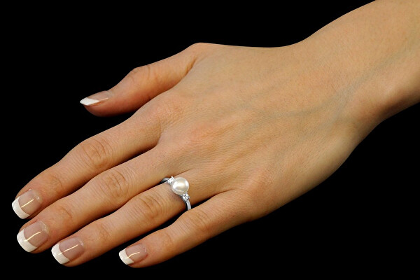 Stříbrný prsten Maya s pravou přírodní perlou LPS1496RW