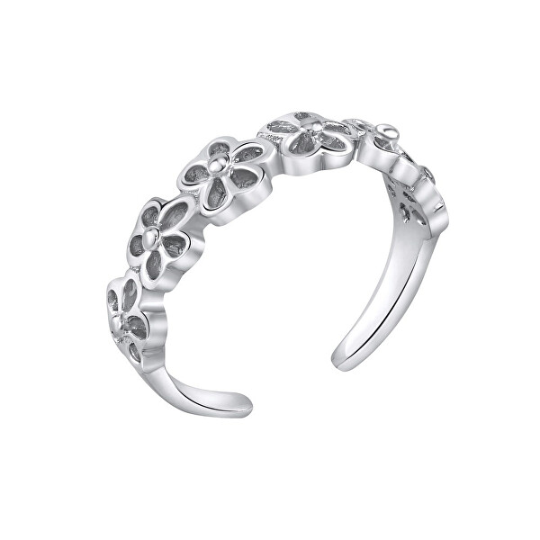 Stříbrný prsten na nohu s květinami PRMR11673