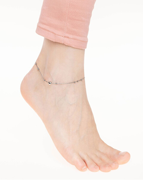 Strieborná zdobená retiazka na nohu Bethany so srdiečkom a guličkami ZT26502A