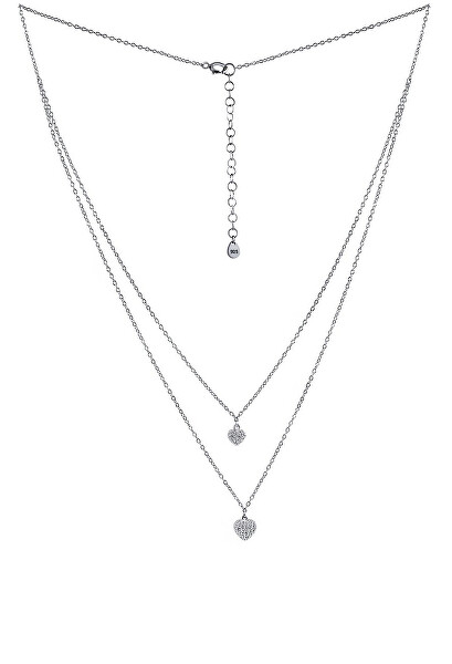 Dvojitý strieborný náhrdelník s príveskami srdca s Brilliance Zirconia MSS165N