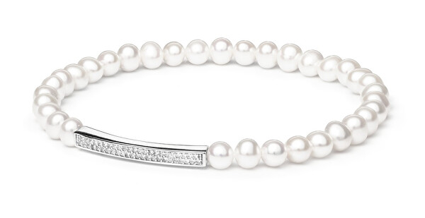 Brățară flexibilă cu perle Noya cu decor argintiu LPS19222BW