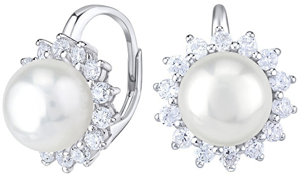 Krásné stříbrné náušnice s pravou bílou perlou LPS0156A