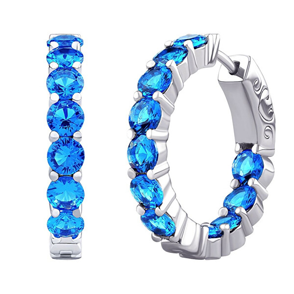Luxusné strieborné náušnice kruhy so svetlo modrými zirkónmi MW02722ELB