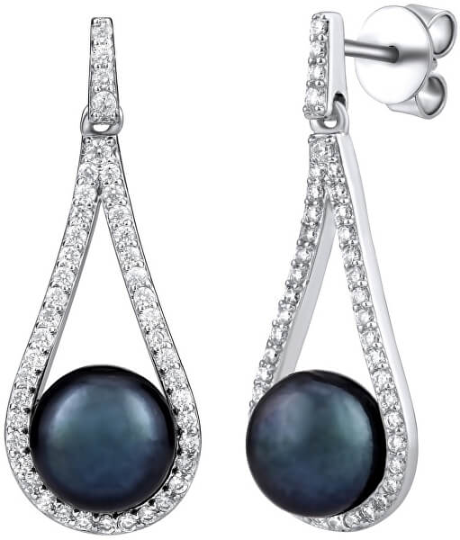 Lussuosi orecchini in argento con vera perla nera LPSGRP19233B