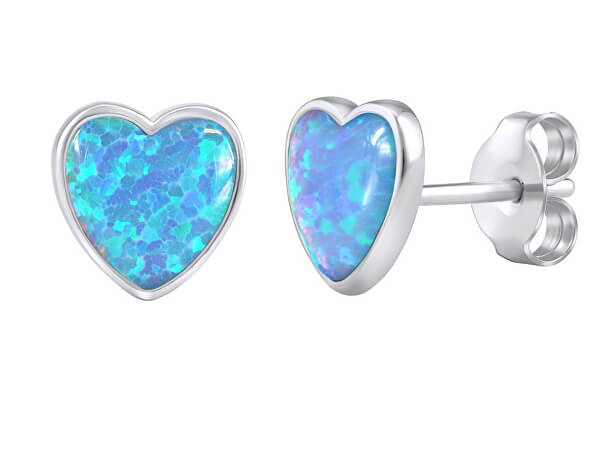 Cercei inimi cu opale sintetice albastre LPS0857B