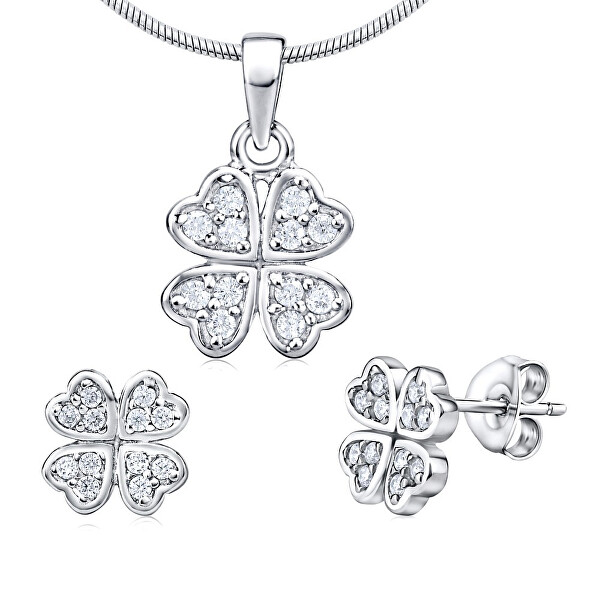 Set di gioielli d’argento con quadrifoglio JJJS2238 (orecchini, pendente)