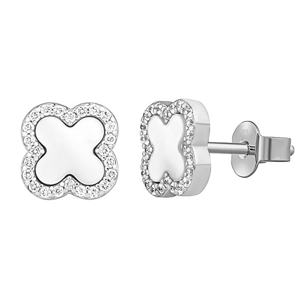 Stříbrné náušnice čtyřlístek Jonet s perletí a Brilliance Zirconia MW02866EW