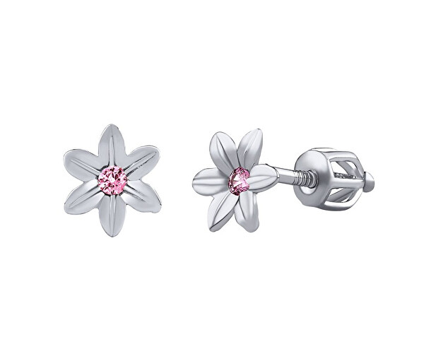 Silberne Ohrringe mit Blumen Beauty mit rosa Brilliance Zirconia SILVEGOB70449BDSP