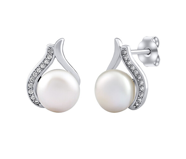 Stříbrné náušnice Niale s pravou perlou a Brilliance Zirconia LPS19104EW