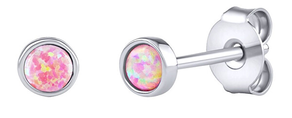 Cercei sferici din argint cu opal sintetic roz LPS0933P