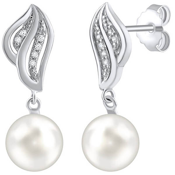 Cercei din argint cu perle naturale albe FW12574W
