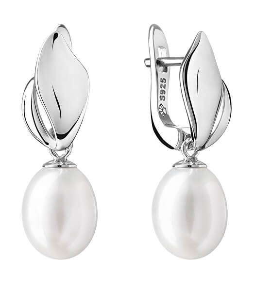 Cercei din argint cu perle albe adevărate Maeve GRP19481EW