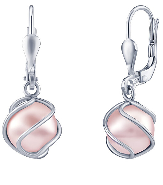 Ezüst fülbevaló rózsaszín Swarovski® gyönggyel SILVEGOB31644SWP színnel