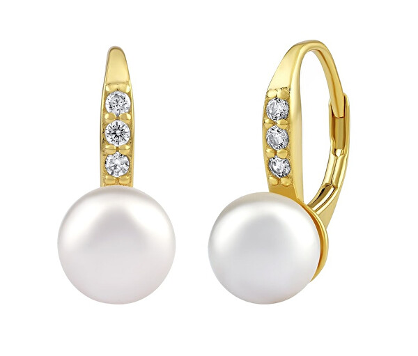 Stříbrné/pozlacené náušnice CASSIDY s bílou perlou Swarovski® Crystals LPS0639ESWWGP