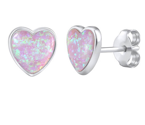 Cercei in forma de inima din argint cu opale sintetice LPS0857P