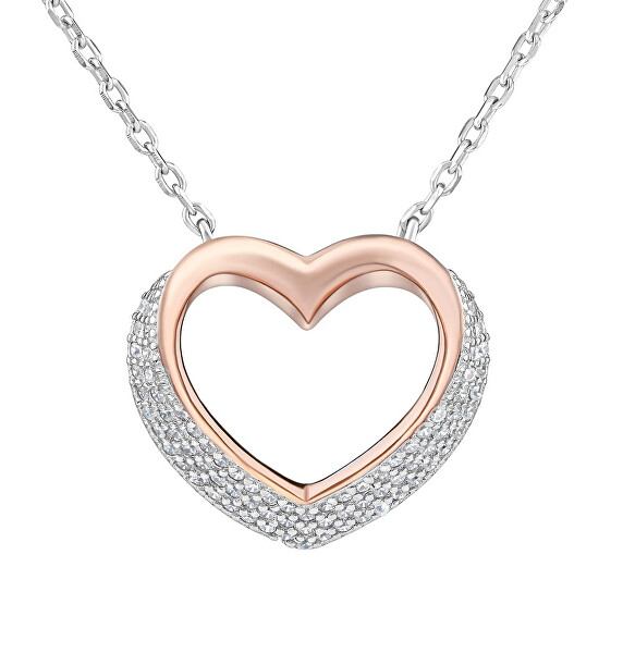 Stříbrný bicolor náhrdelník Srdce se zirkony LPS0243R