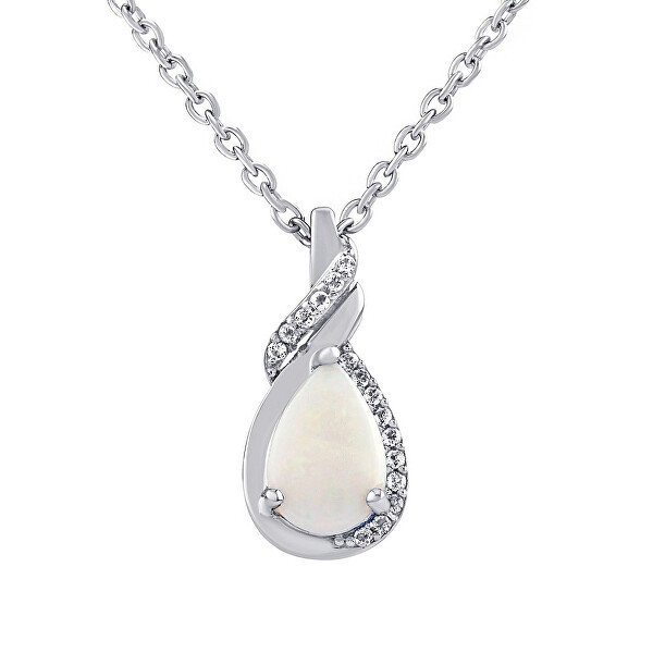 Stříbrný náhrdelník Derica s pravým bílým opálem a čirým topazem OPM8761NOPW