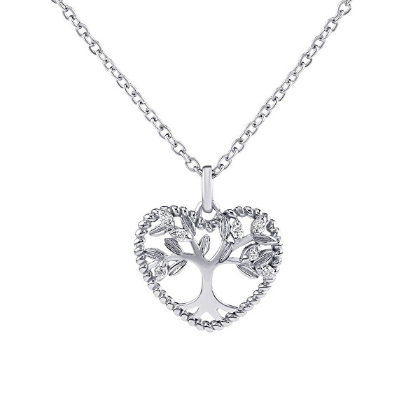 Strieborný náhrdelník s príveskom Strom života v srdci Zethar JJJ0971N