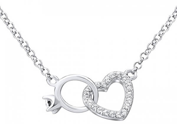 Strieborný náhrdelník srdce prepojené s prstienkom MWN01149