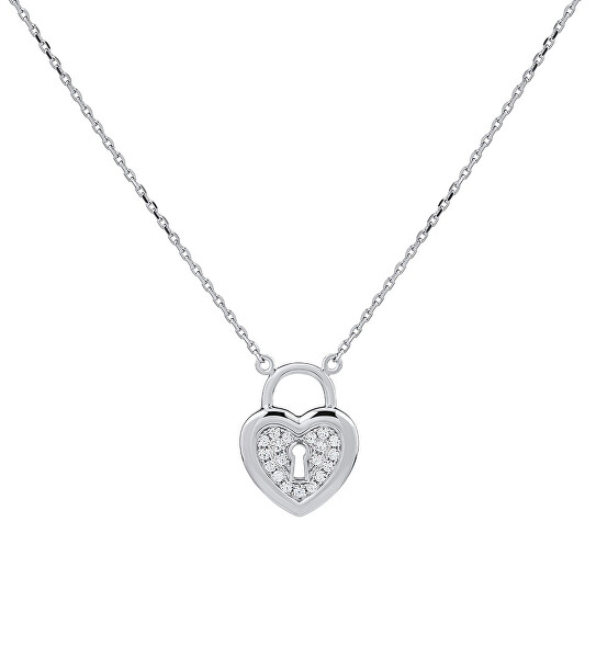 Strieborný náhrdelník zámok srdca Romeo s Brilliance Zirconia MW00303