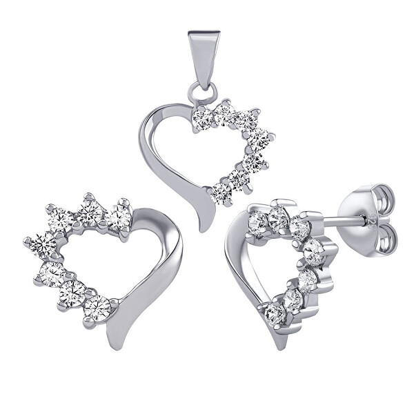 Set romantico in argento cuore con zirconi JJJS582 (orecchini, ciondolo)