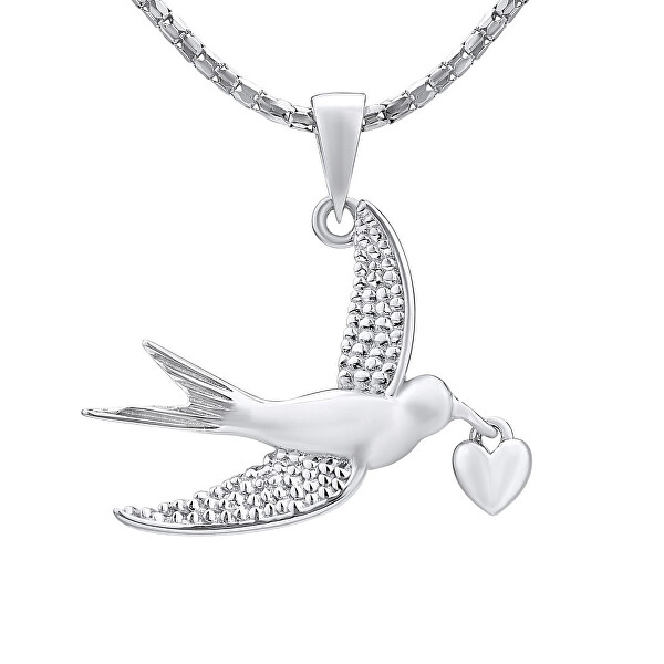 Pandantiv în formă de pasăre de argint cu inimă MWP13323A