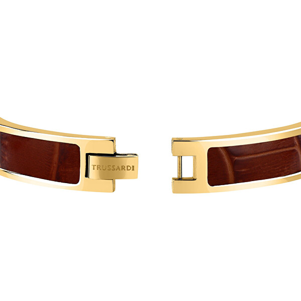 Pozlacený náramek z oceli a hnědé kůže T-Leather TJAXZ23