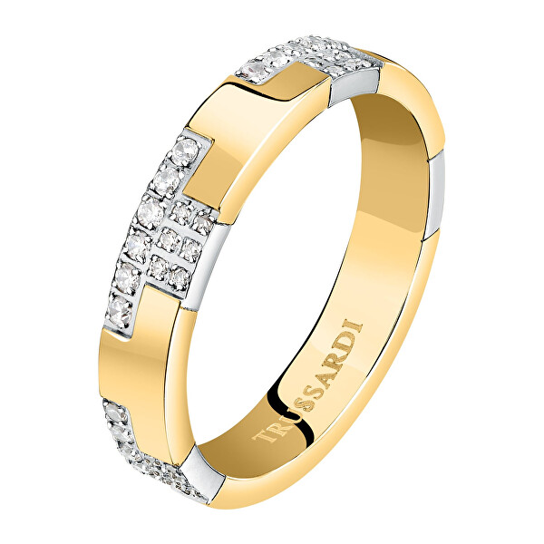 Blyštivý bicolor prsten z oceli T-Logo TJAXC39