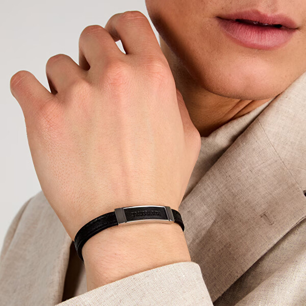 Černý kožený náramek pro muže T-Leather TJAXZ05