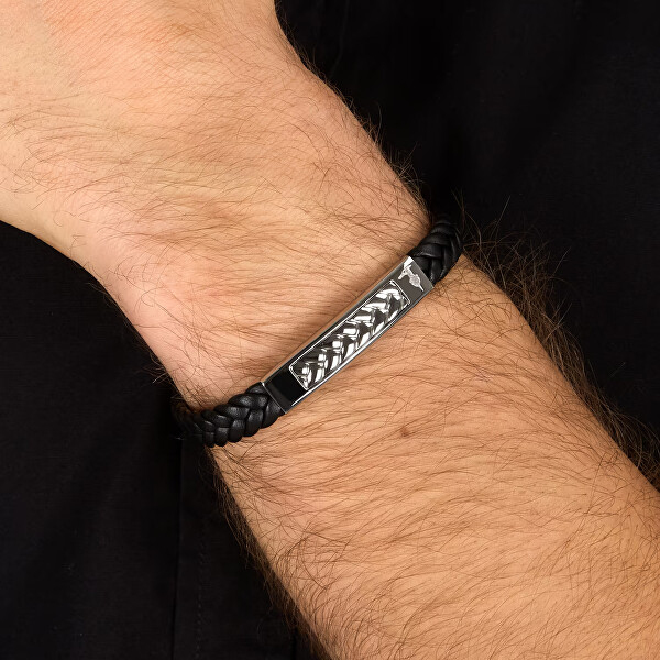 Černý kožený náramek pro muže T-Leather TJAXZ21