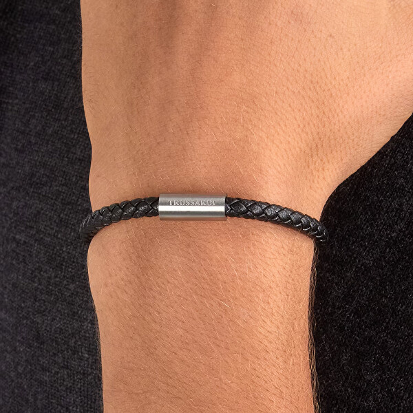 Černý kožený náramek pro muže T-Leather TJAXZ28