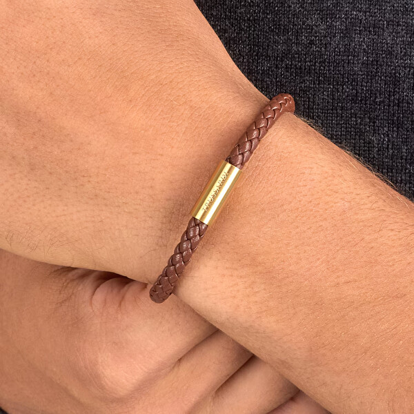 Hnědý kožený náramek pro muže T-Leather TJAXZ27