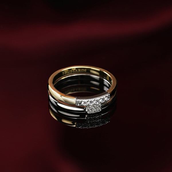 Krásný bicolor prsten z oceli se zirkony T-Logo TJAXC41