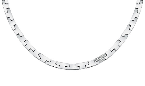 Luxuriöse Halskette aus Stahl mit Zirkonen T-Logo TJAXC03