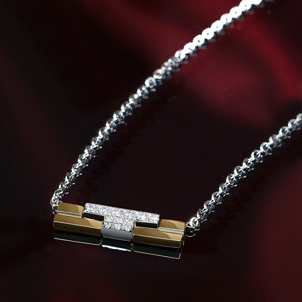 Oceľový bicolor náhrdelník so zirkónmi T-Logo TJAXC06