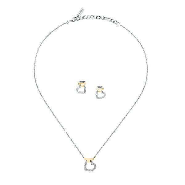 Set di gioielli in acciaio bicolore con zirconi T-Logo TJAXC51 (collana, orecchini)