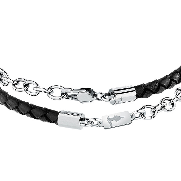 Pánský náramek z černé kůže a oceli T-Leather TJAXZ17