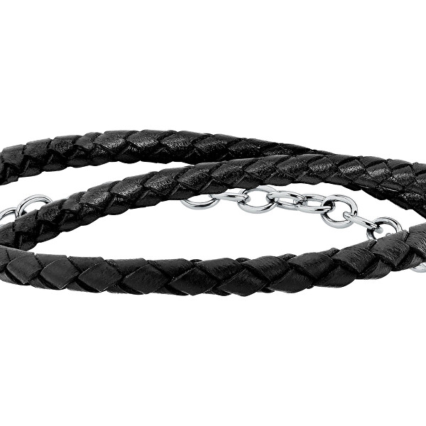 Pánský náramek z černé kůže a oceli T-Leather TJAXZ17