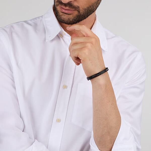 Pánský náramek z černé kůže T-Leather TJAXZ10